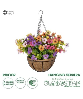 GloboStar® Artificial Garden GERBERA HANGING PLANT 20635 Τεχνητό Κρεμαστό Διακοσμητικό Φυτό Ζέρμπερας Y55cm